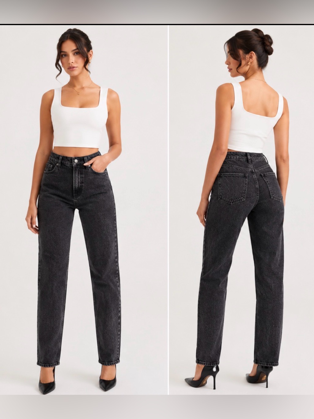 House Of Cb Bria Distressed High Waist Straight Leg Jeans Fadedblack Slim Sizexs